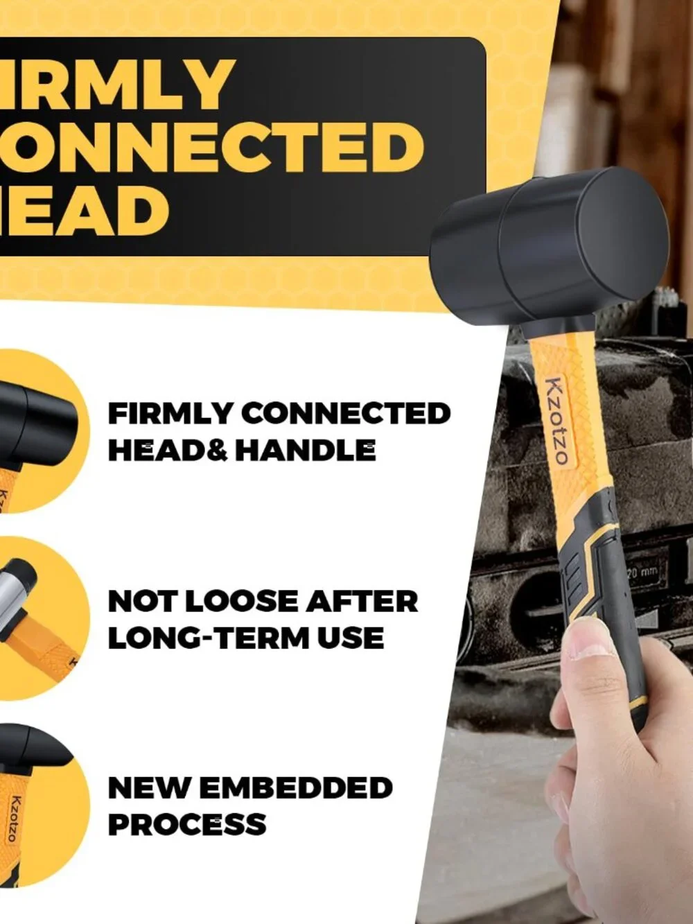 2-Piece Rubber Mallet Hammer Set, 8oz Rubber Hammer Mallet & 25mm Double-Faced S